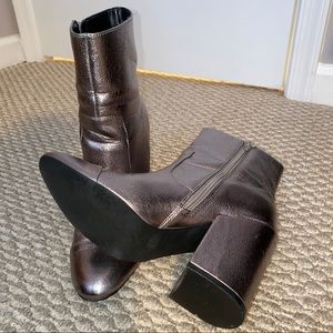 Silver Block Heel Booties